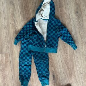 Hanna Andersson Blue and Teal Checkered Kids Matching Hoodie & Joggers Set